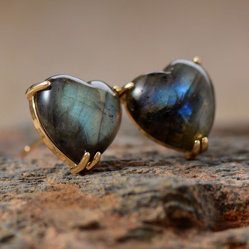 Boucles d'oreilles "Cœur" en Labradorite