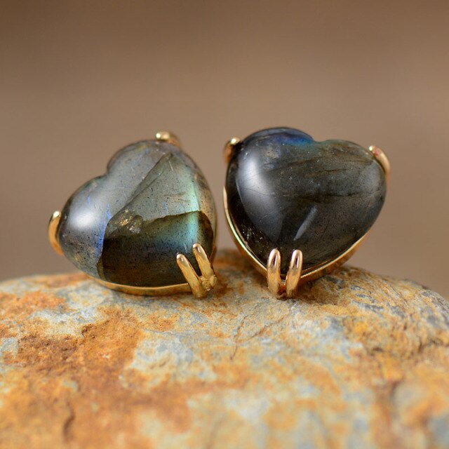 Boucles d'oreilles "Cœur" en Labradorite