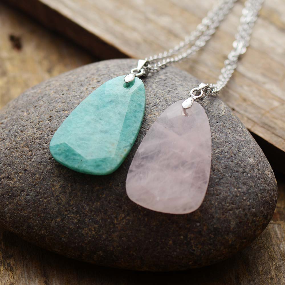 Collier en Amazonite / Quartz rose