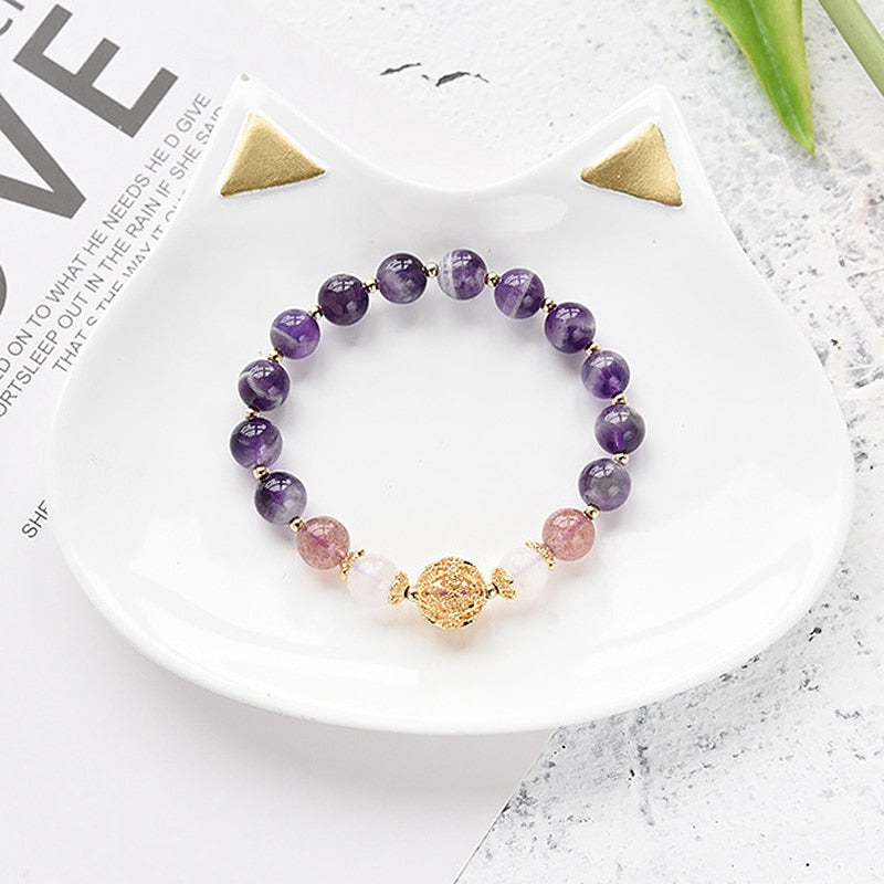 Bracelet en Améthyste, Quartz rose et Pierre de lune