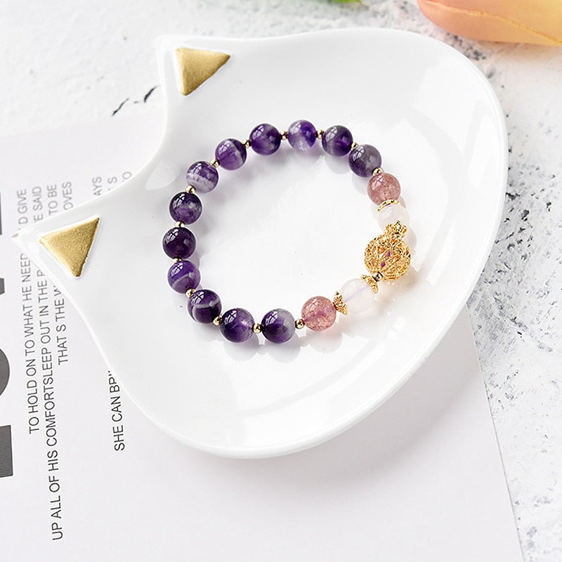 Bracelet en Améthyste, Quartz rose et Pierre de lune