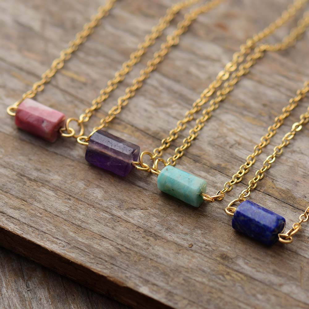 Collier en Améthyste / Rhodonite / Lapis-lazuli / Amazonite