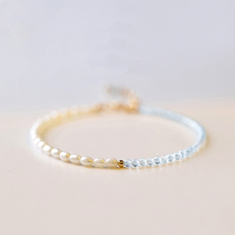 Bracelet en Aigue-Marine et perle d'eau douce