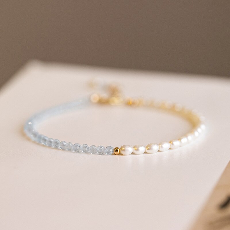 Bracelet en Aigue-Marine et perle d'eau douce