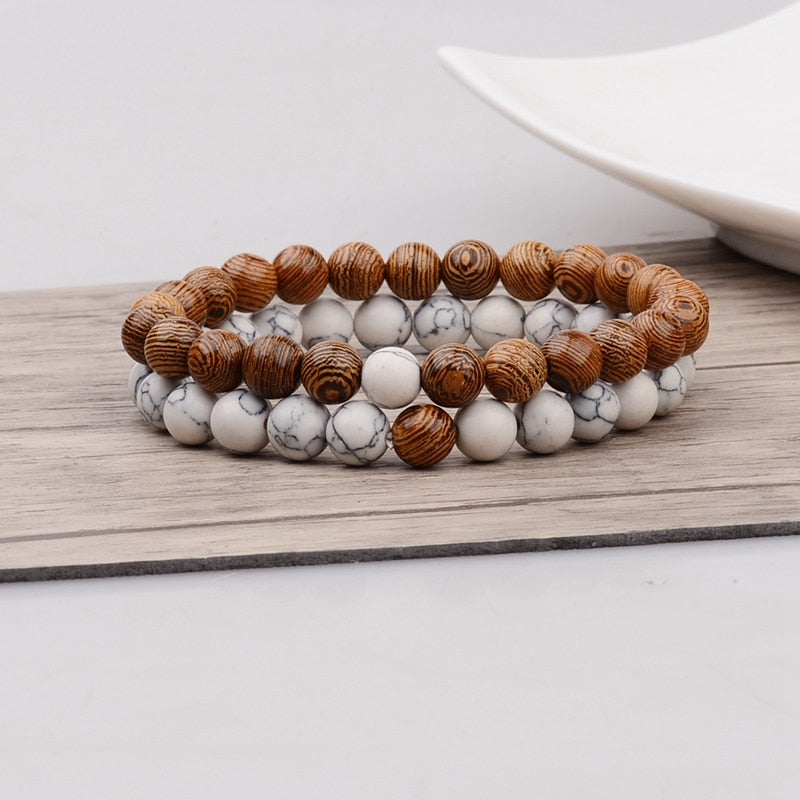 Bracelet duo "Douceur" en Howlite et Bois naturel