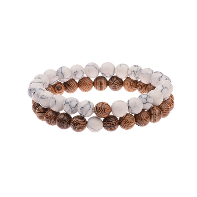 Bracelet duo "Douceur" en Howlite et Bois naturel