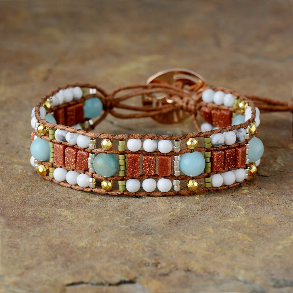 Bracelet wrap "Pacifique" en Amazonite et Howlite