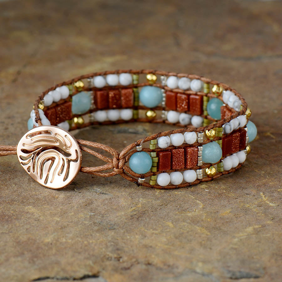 Bracelet wrap "Pacifique" en Amazonite et Howlite